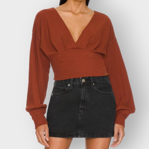 Free People Tops - Free People We the Free All Nighter Long Sleeve Surplice Crop Top Size XL
